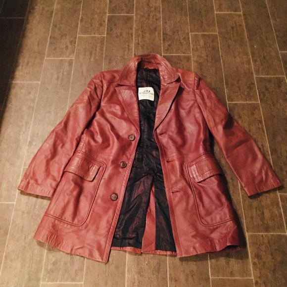 Maroon Leather Designer Fashion Coat - Picture 1 of 4
